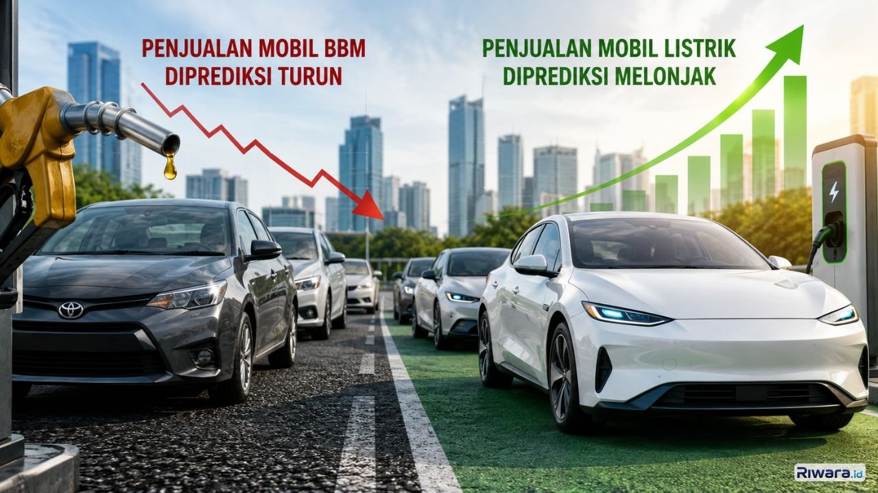 Ilustrasi mobil BBM dan mobil listrik Penjualan EV di Indonesia diprediksi terus naik sementara mobil konvensional mulai tertekan